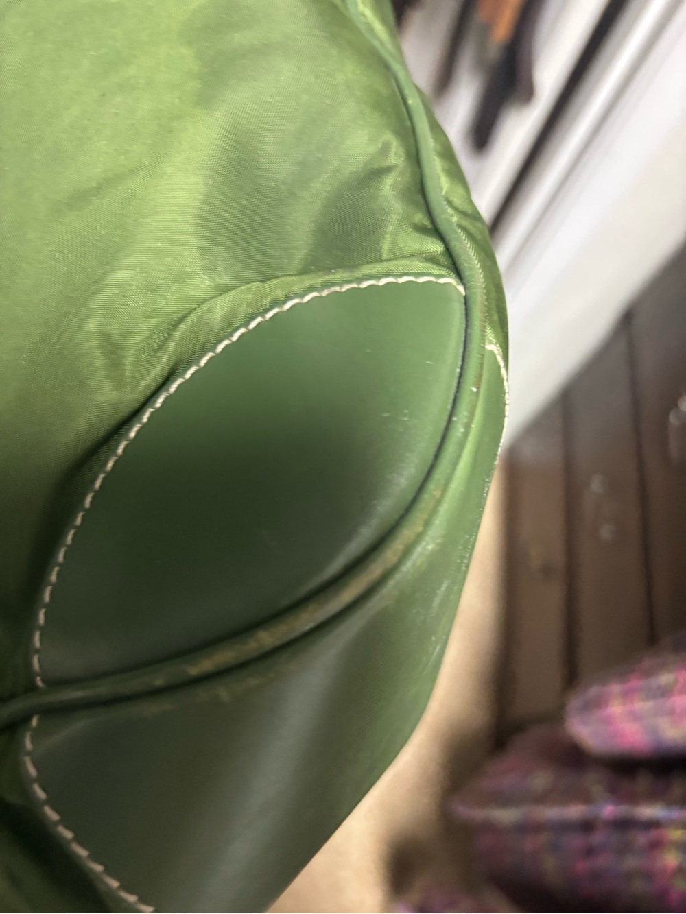 Prada Green Leather and Canvas Hobo with Gold Hardware - Picture 12 of 14